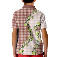 Mocha Hawaii Palaka Kid Polo Shirt Maile Pikake Honohono Orchid Lei