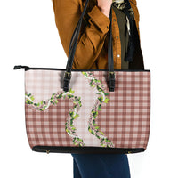 Mocha Hawaii Palaka Leather Tote Bag Maile Pikake Honohono Orchid Lei LT05 - Polynesian Pride