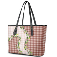 Mocha Hawaii Palaka Leather Tote Bag Maile Pikake Honohono Orchid Lei LT05 - Polynesian Pride