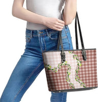 Mocha Hawaii Palaka Leather Tote Bag Maile Pikake Honohono Orchid Lei LT05 - Polynesian Pride