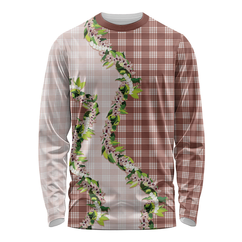 Mocha Hawaii Palaka Long Sleeve Shirt Maile Pikake Honohono Orchid Lei LT05 Unisex Mocha - Polynesian Pride
