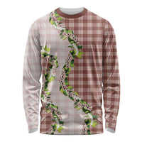 Mocha Hawaii Palaka Long Sleeve Shirt Maile Pikake Honohono Orchid Lei