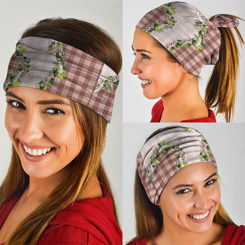 Mocha Hawaii Palaka Neck Gaiter Maile Pikake Honohono Orchid Lei