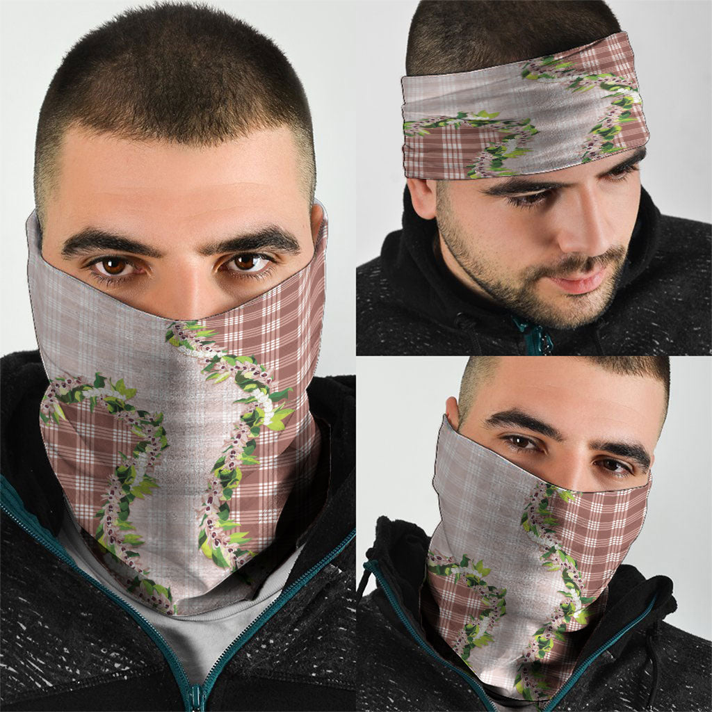Mocha Hawaii Palaka Neck Gaiter Maile Pikake Honohono Orchid Lei