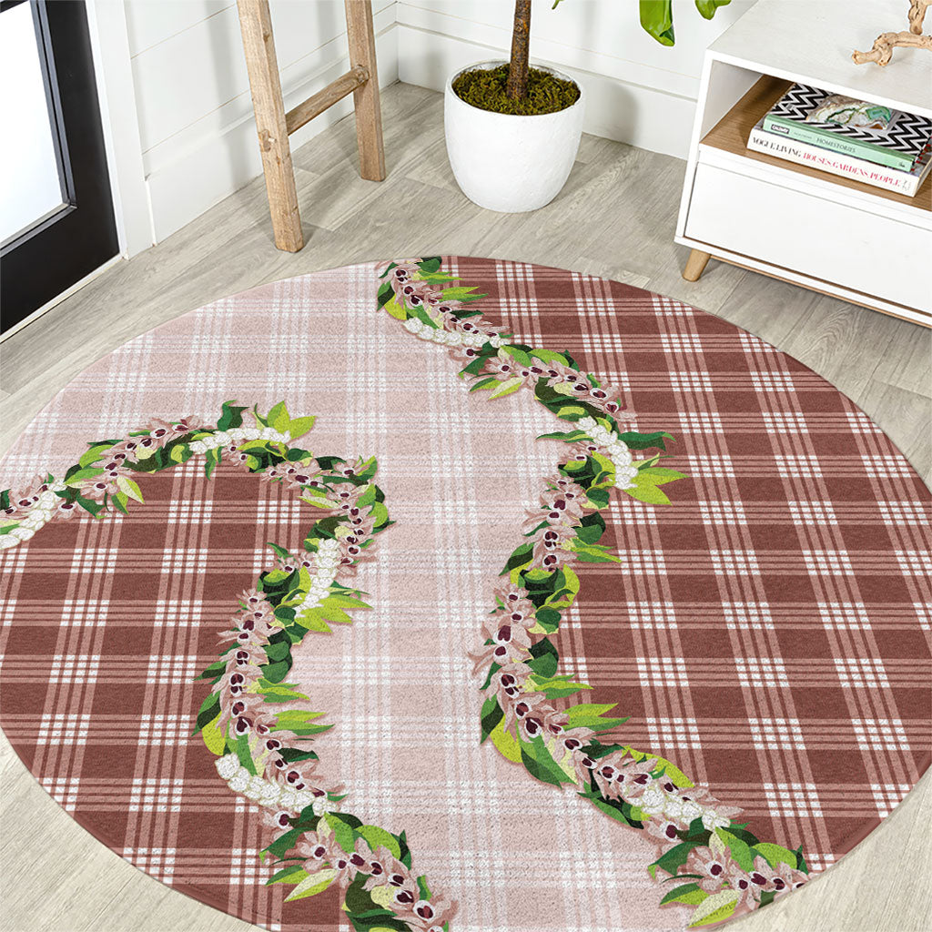 Mocha Hawaii Palaka Round Carpet Maile Pikake Honohono Orchid Lei LT05 Mocha - Polynesian Pride