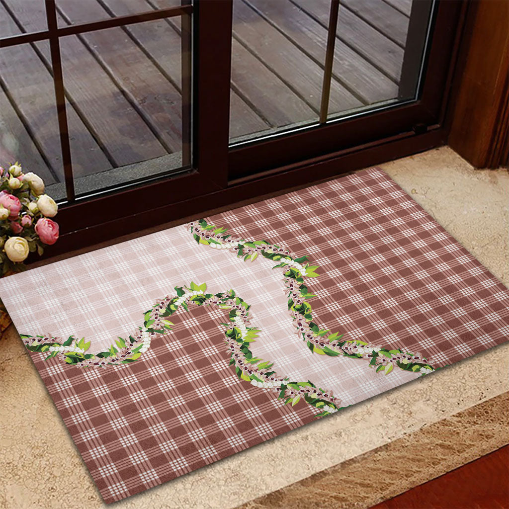 Mocha Hawaii Palaka Rubber Doormat Maile Pikake Honohono Orchid Lei LT05 - Polynesian Pride