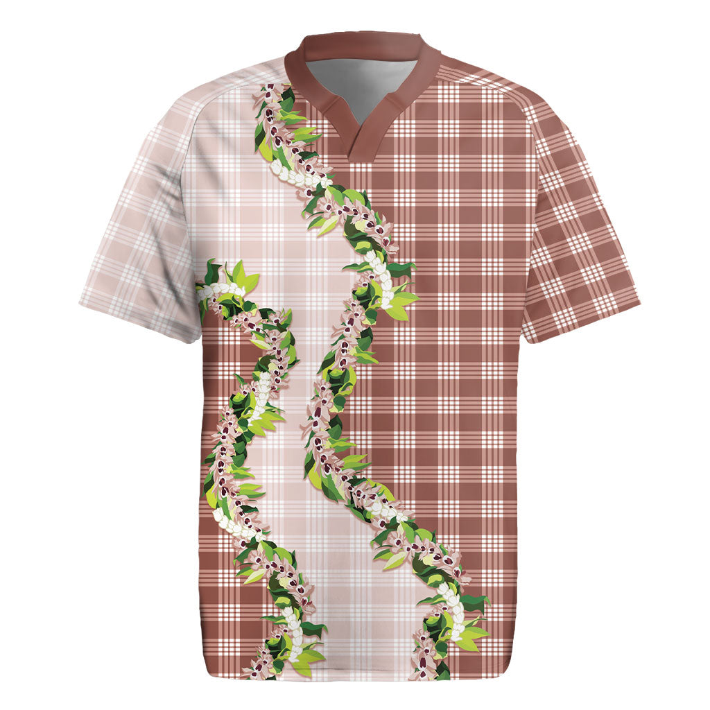 Mocha Hawaii Palaka Rugby Jersey Maile Pikake Honohono Orchid Lei LT05 Mocha - Polynesian Pride