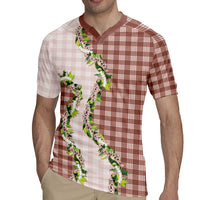 Mocha Hawaii Palaka Rugby Jersey Maile Pikake Honohono Orchid Lei LT05 - Polynesian Pride