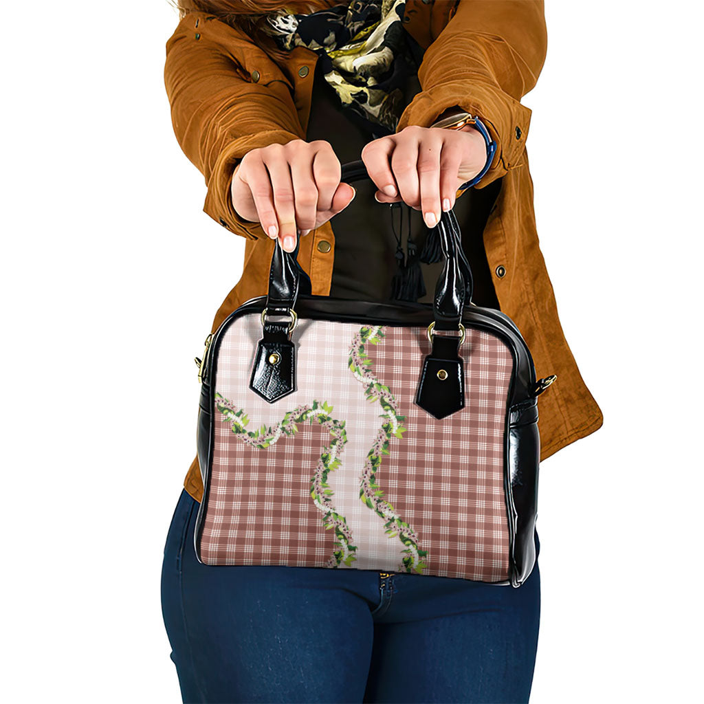 Mocha Hawaii Palaka Shoulder Handbag Maile Pikake Honohono Orchid Lei LT05 One Size Mocha - Polynesian Pride