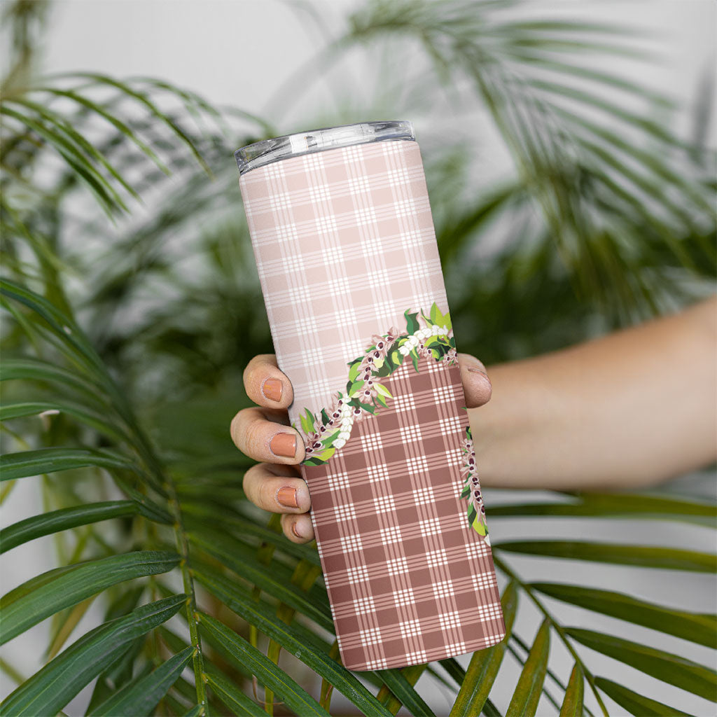Mocha Hawaii Palaka Skinny Tumbler Maile Pikake Honohono Orchid Lei