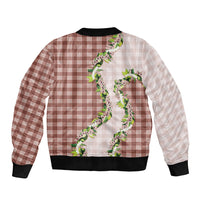 Mocha Hawaii Palaka Sleeve Zip Bomber Jacket Maile Pikake Honohono Orchid Lei LT05 - Polynesian Pride