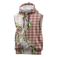 Mocha Hawaii Palaka Sleeveless Hoodie Maile Pikake Honohono Orchid Lei