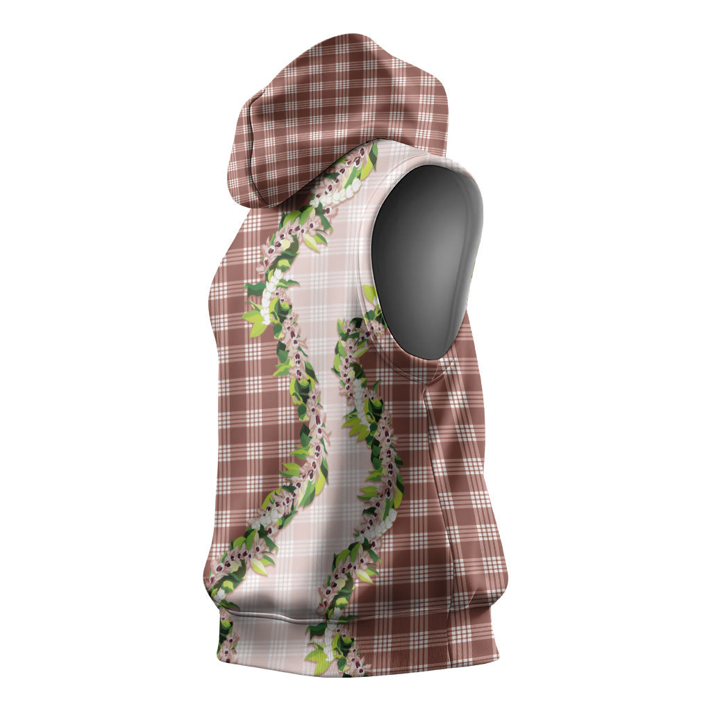 Mocha Hawaii Palaka Sleeveless Hoodie Maile Pikake Honohono Orchid Lei