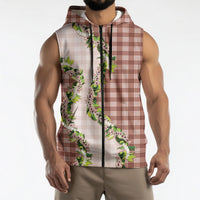 Mocha Hawaii Palaka Sleeveless Zip Hoodie Maile Pikake Honohono Orchid Lei
