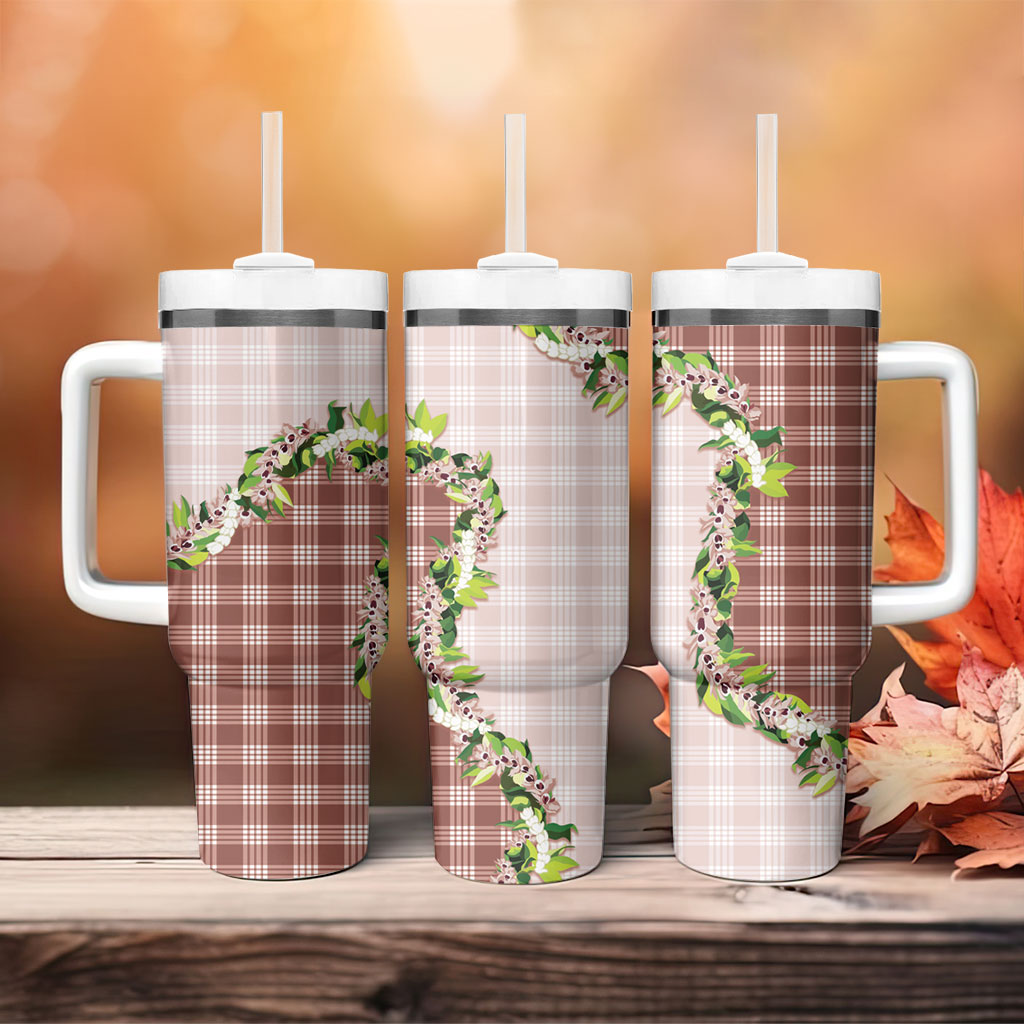 Mocha Hawaii Palaka Tumbler With Handle Maile Pikake Honohono Orchid Lei LT05 - Polynesian Pride