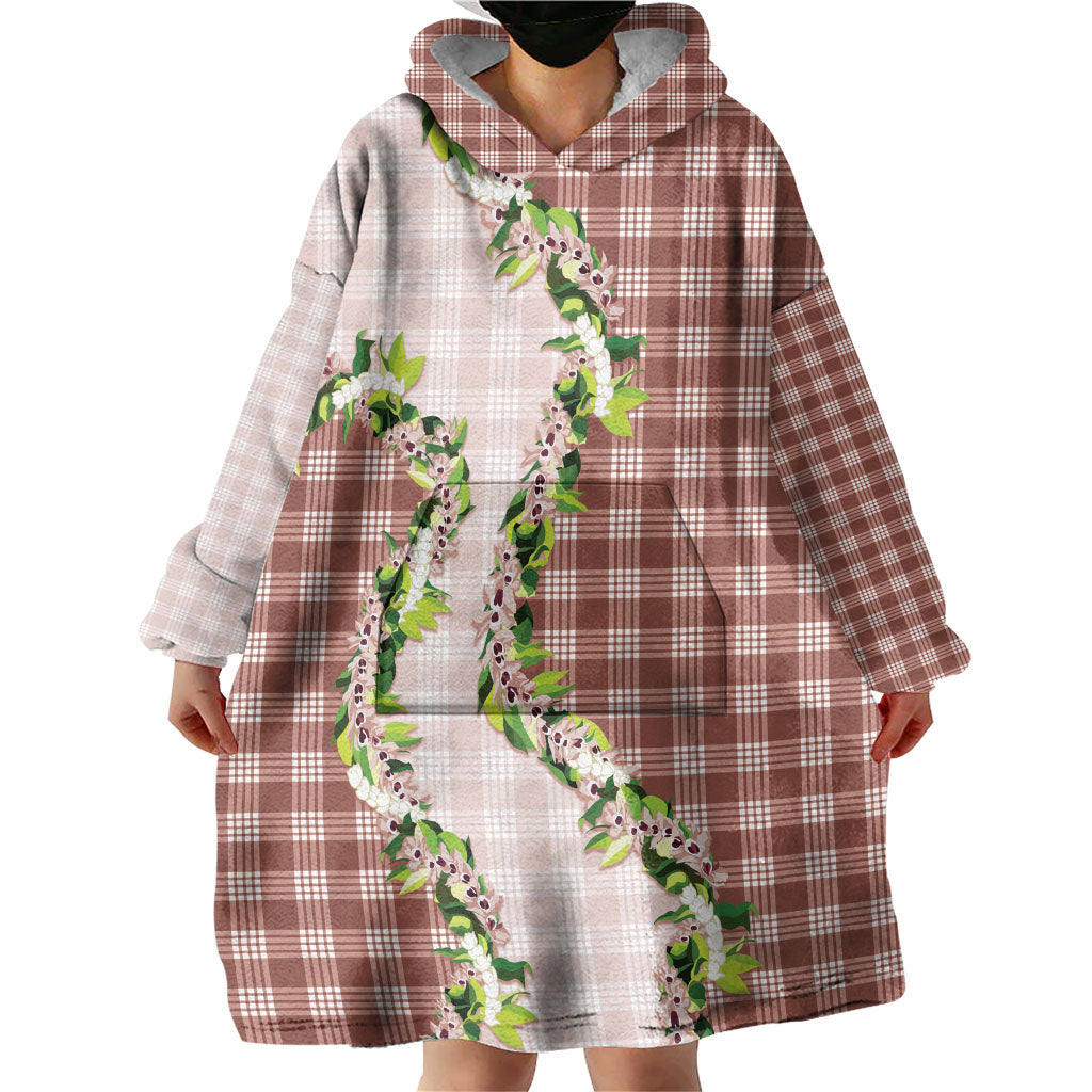 Mocha Hawaii Palaka Wearable Blanket Hoodie Maile Pikake Honohono Orchid Lei
