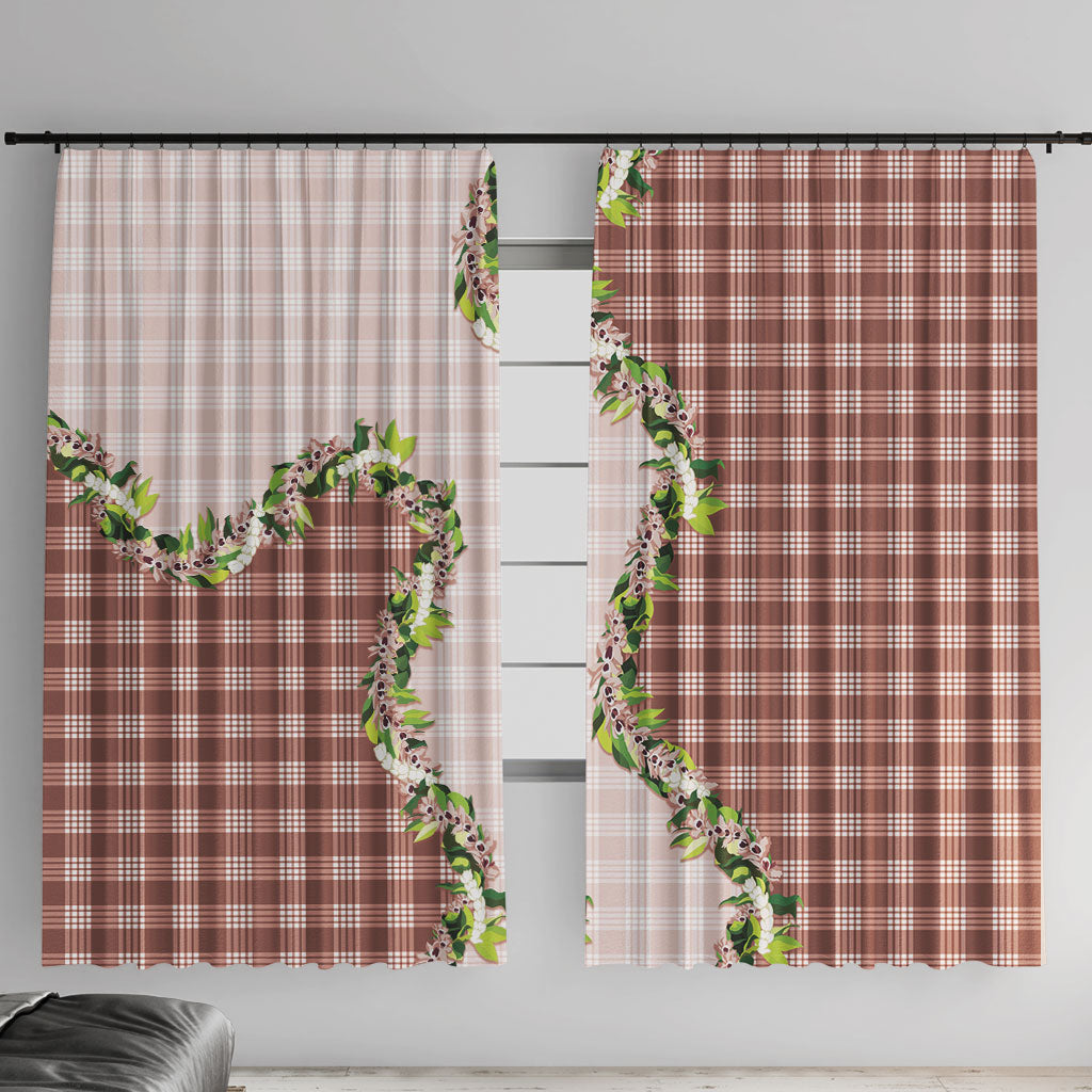 Mocha Hawaii Palaka Window Curtain Maile Pikake Honohono Orchid Lei
