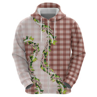 Mocha Hawaii Palaka Zip Hoodie Maile Pikake Honohono Orchid Lei