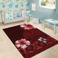 Hawaii Hibiscus With Oxblood Polynesian Pattern Area Rug