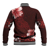 Hawaii Hibiscus With Oxblood Polynesian Pattern Baseball Jacket LT05 - Polynesian Pride