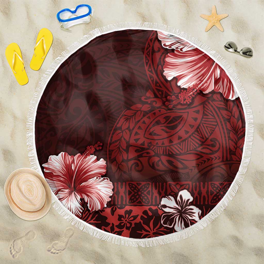 Hawaii Hibiscus With Oxblood Polynesian Pattern Beach Blanket LT05 One Size 150cm Red - Polynesian Pride
