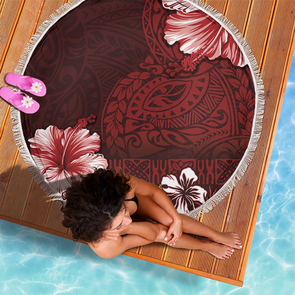 Hawaii Hibiscus With Oxblood Polynesian Pattern Beach Blanket LT05 - Polynesian Pride