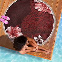 Hawaii Hibiscus With Oxblood Polynesian Pattern Beach Blanket LT05 - Polynesian Pride