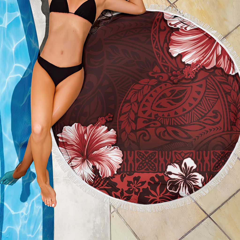 Hawaii Hibiscus With Oxblood Polynesian Pattern Beach Blanket LT05 - Polynesian Pride