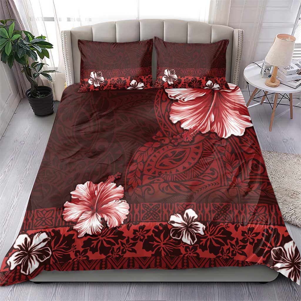 Hawaii Hibiscus With Oxblood Polynesian Pattern Bedding Set LT05 - Polynesian Pride