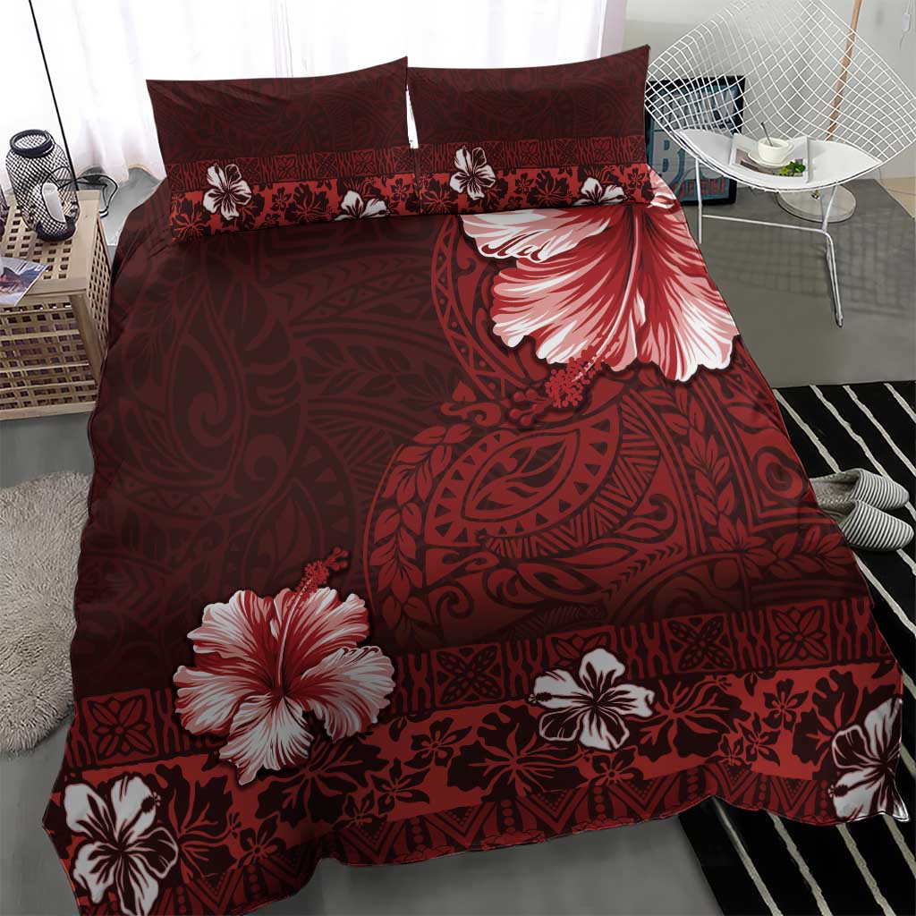 Hawaii Hibiscus With Oxblood Polynesian Pattern Bedding Set LT05 - Polynesian Pride