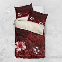 Hawaii Hibiscus With Oxblood Polynesian Pattern Bedding Set LT05 US Twin 172cm x 218cm Red - Polynesian Pride