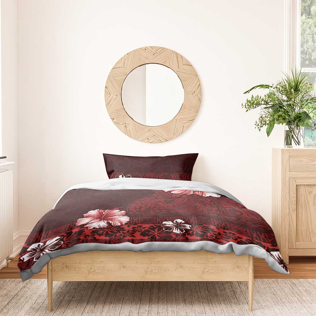 Hawaii Hibiscus With Oxblood Polynesian Pattern Bedding Set LT05 - Polynesian Pride