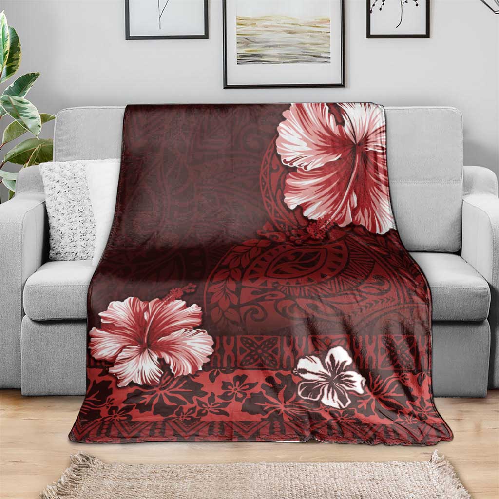 Hawaii Hibiscus With Oxblood Polynesian Pattern Blanket LT05 - Polynesian Pride