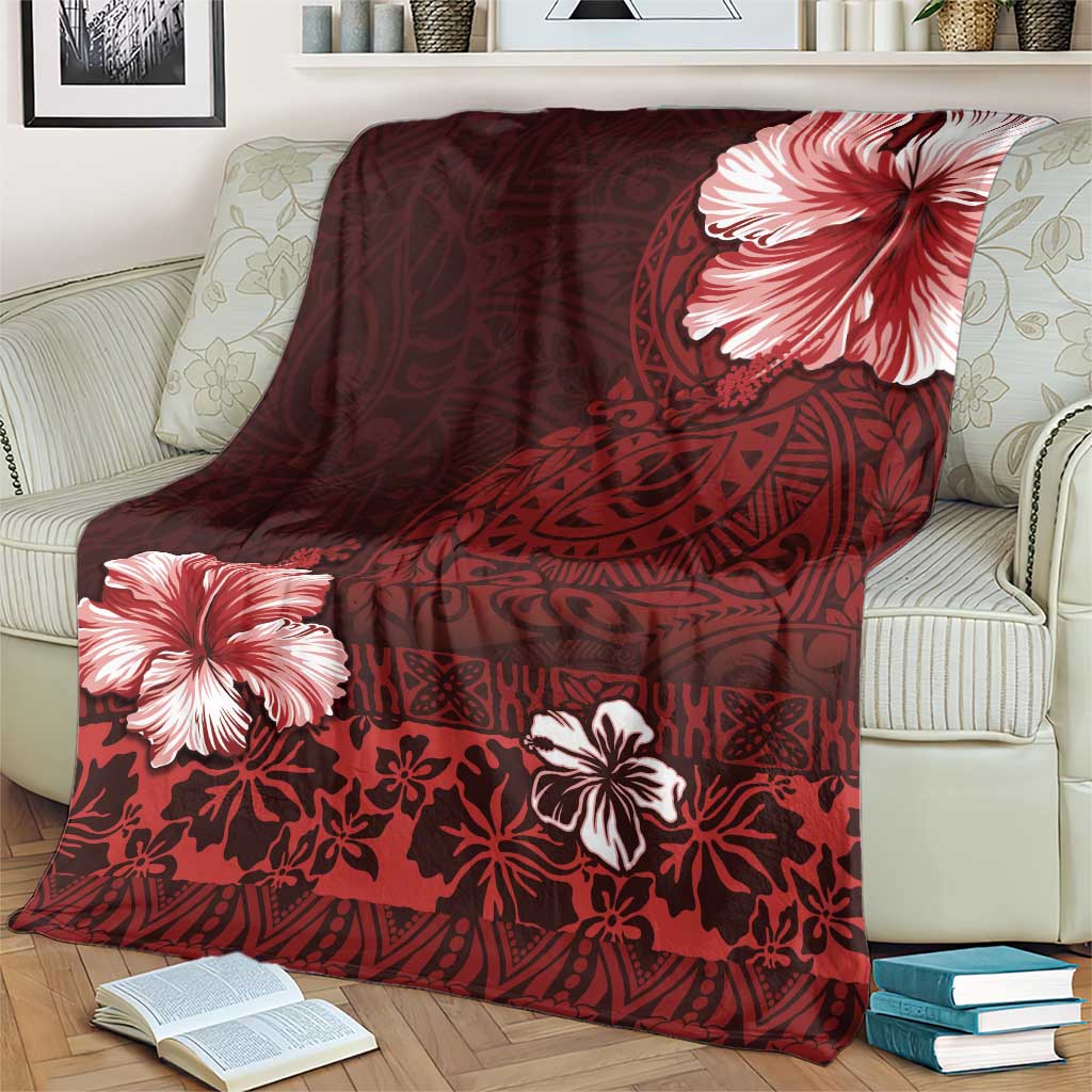 Hawaii Hibiscus With Oxblood Polynesian Pattern Blanket LT05 - Polynesian Pride