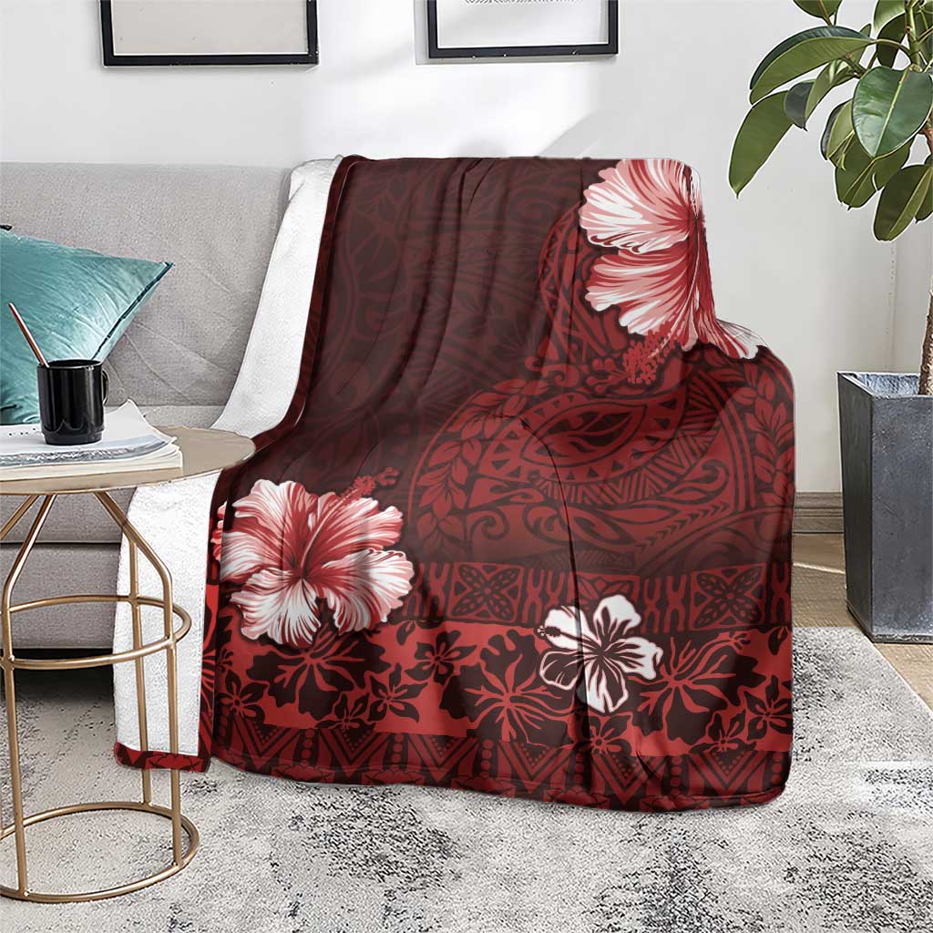 Hawaii Hibiscus With Oxblood Polynesian Pattern Blanket LT05 - Polynesian Pride