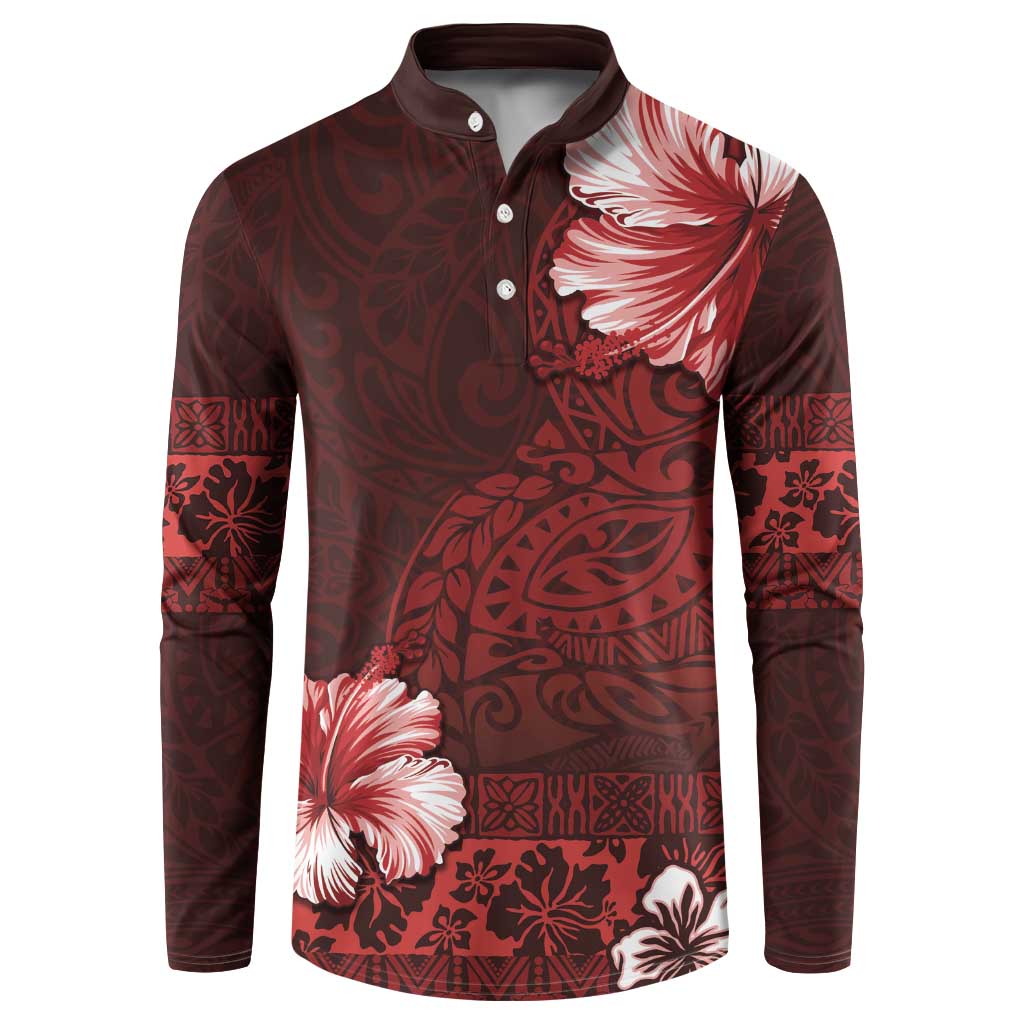 Hawaii Hibiscus With Oxblood Polynesian Pattern Button Sweatshirt LT05 Red - Polynesian Pride