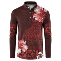 Hawaii Hibiscus With Oxblood Polynesian Pattern Button Sweatshirt LT05 Red - Polynesian Pride