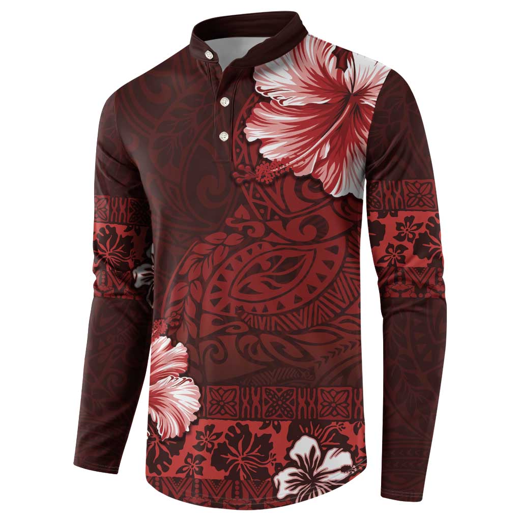 Hawaii Hibiscus With Oxblood Polynesian Pattern Button Sweatshirt LT05 - Polynesian Pride