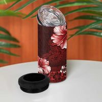 Hawaii Hibiscus With Oxblood Polynesian Pattern 4 in 1 Can Cooler Tumbler