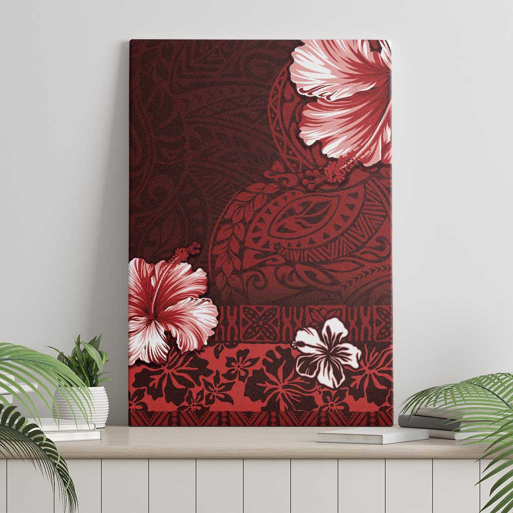 Hawaii Hibiscus With Oxblood Polynesian Pattern Canvas Wall Art LT05 - Polynesian Pride