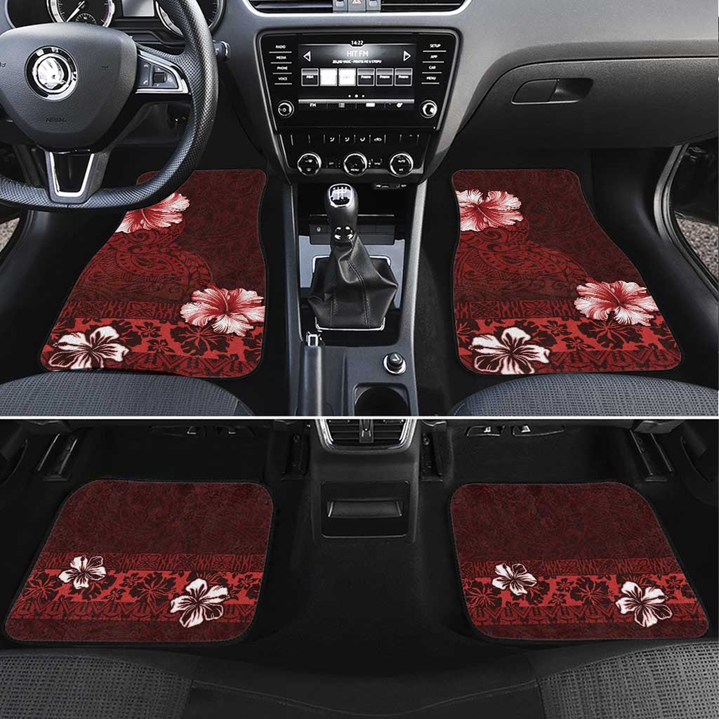 Hawaii Hibiscus With Oxblood Polynesian Pattern Car Mats