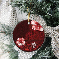 Hawaii Hibiscus With Oxblood Polynesian Pattern Ceramic Ornament LT05 - Polynesian Pride