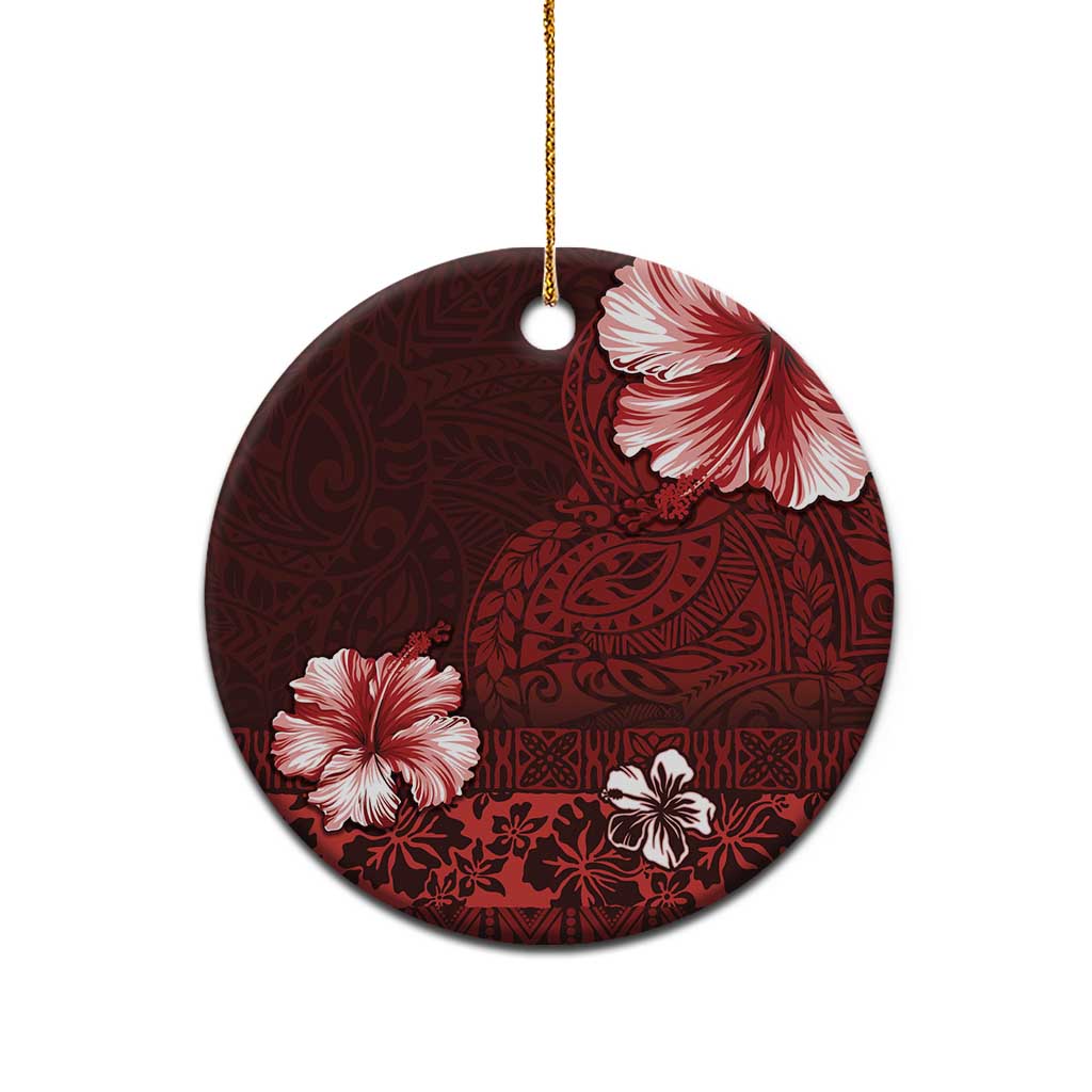 Hawaii Hibiscus With Oxblood Polynesian Pattern Ceramic Ornament LT05 - Polynesian Pride
