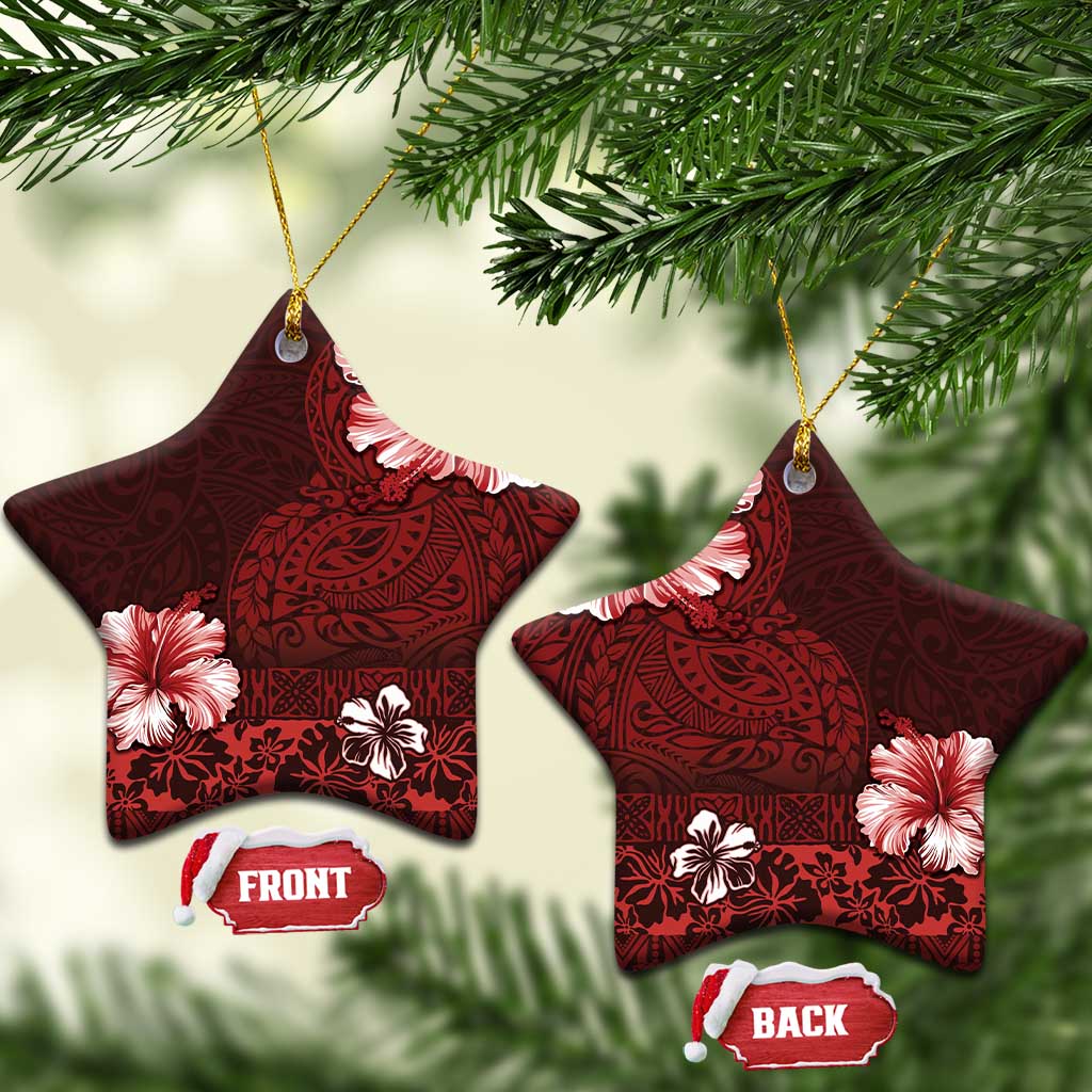 Hawaii Hibiscus With Oxblood Polynesian Pattern Ceramic Ornament LT05 Star Red - Polynesian Pride
