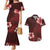 Hawaii Hibiscus With Oxblood Polynesian Pattern Couples Matching Mermaid Dress and Hawaiian Shirt