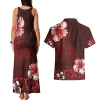 Hawaii Hibiscus With Oxblood Polynesian Pattern Couples Matching Tank Maxi Dress and Hawaiian Shirt LT05 - Polynesian Pride