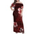 Hawaii Hibiscus With Oxblood Polynesian Pattern Family Matching Off Shoulder Maxi Dress and Hawaiian Shirt