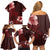 Hawaii Hibiscus With Oxblood Polynesian Pattern Family Matching Off Shoulder Short Dress and Hawaiian Shirt