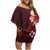 Hawaii Hibiscus With Oxblood Polynesian Pattern Family Matching Off Shoulder Short Dress and Hawaiian Shirt