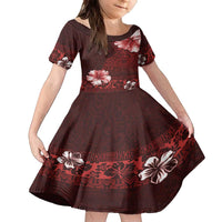 Hawaii Hibiscus With Oxblood Polynesian Pattern Family Matching Puletasi and Hawaiian Shirt LT05 Daughter's Dress Red - Polynesian Pride
